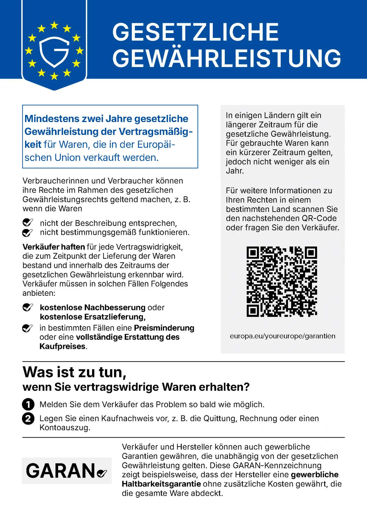 Information über gesetzliche Gewährleistung